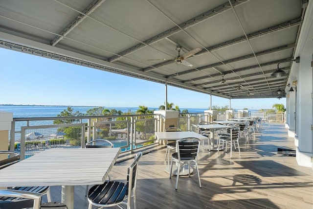 deck with a water view