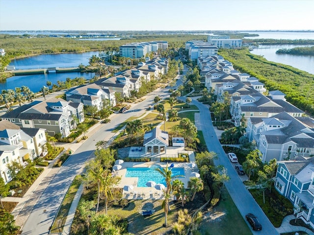 bird's eye view featuring a water view