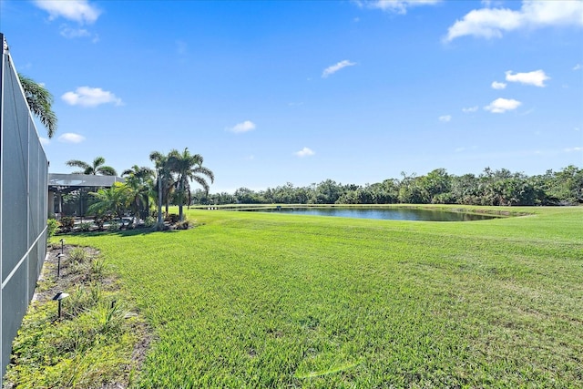 view of yard with a water view