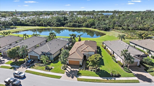 aerial view with a water view