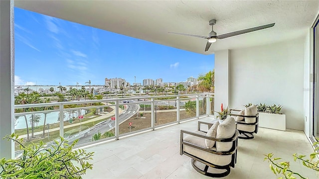 balcony with ceiling fan