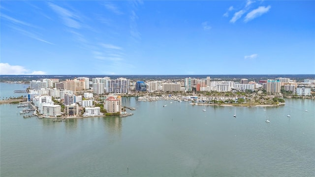 aerial view featuring a water view