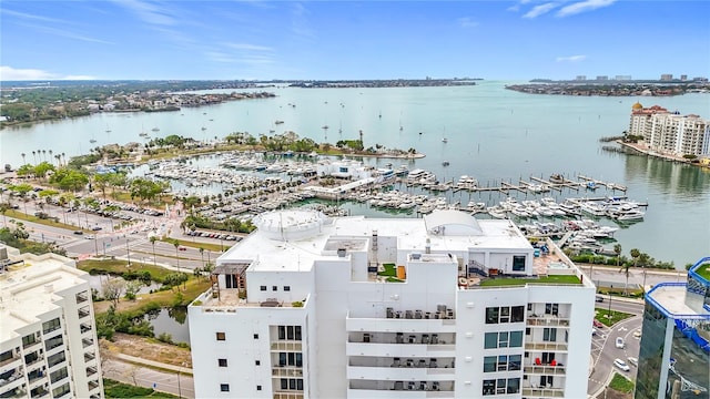 bird's eye view featuring a water view