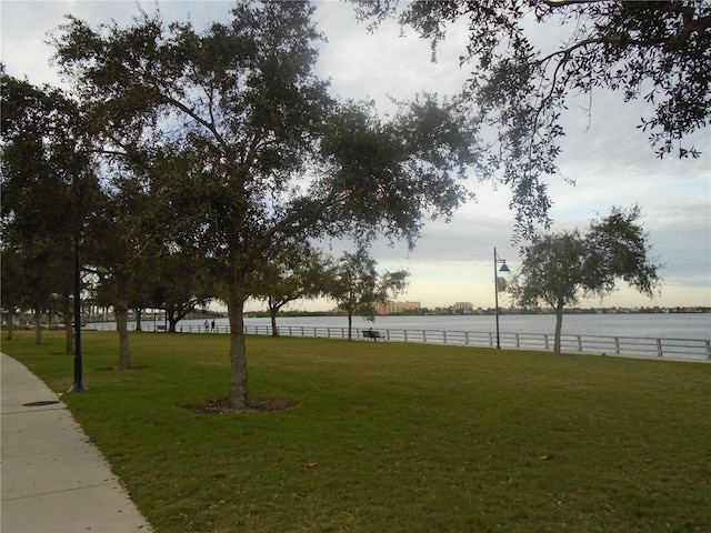 view of yard with a water view