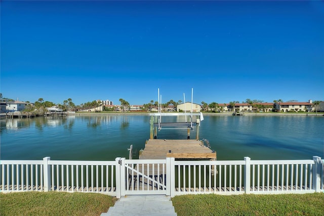 dock area featuring a water view