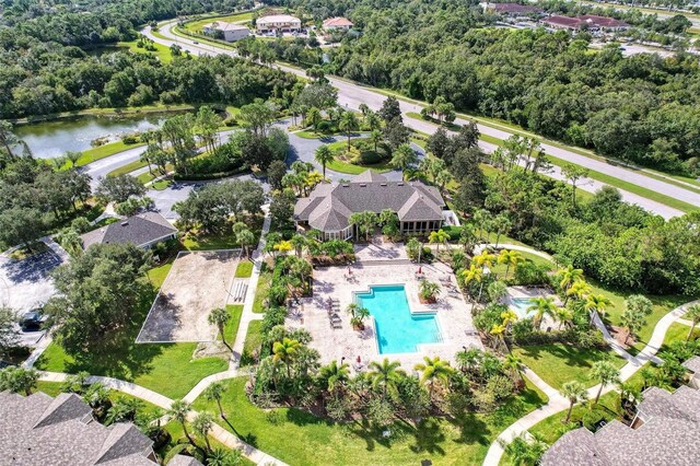 aerial view with a water view