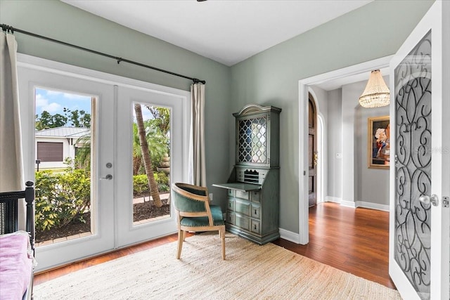 doorway to outside featuring french doors and light hardwood / wood-style flooring