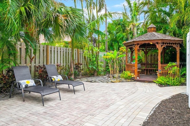 view of patio / terrace featuring a gazebo