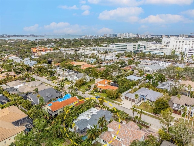 drone / aerial view featuring a water view