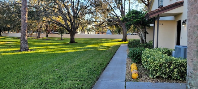 view of yard featuring central air condition unit