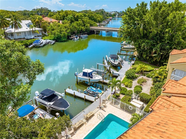 aerial view featuring a water view