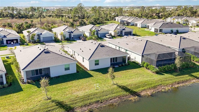 aerial view with a water view