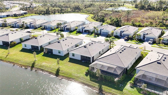 aerial view with a water view