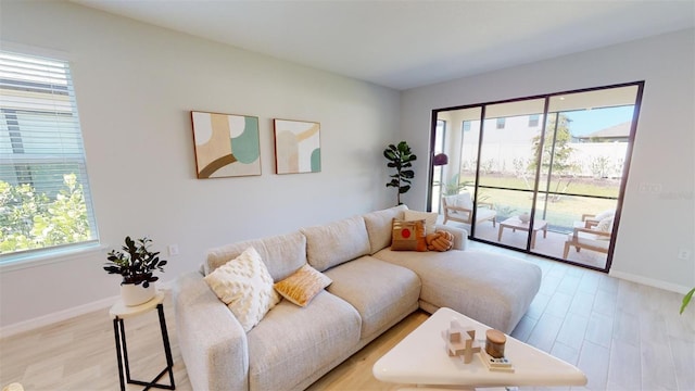 living room with plenty of natural light and light wood-type flooring