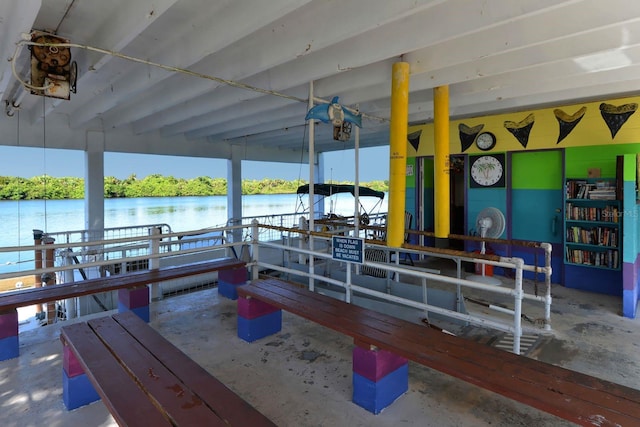 dock area featuring a water view