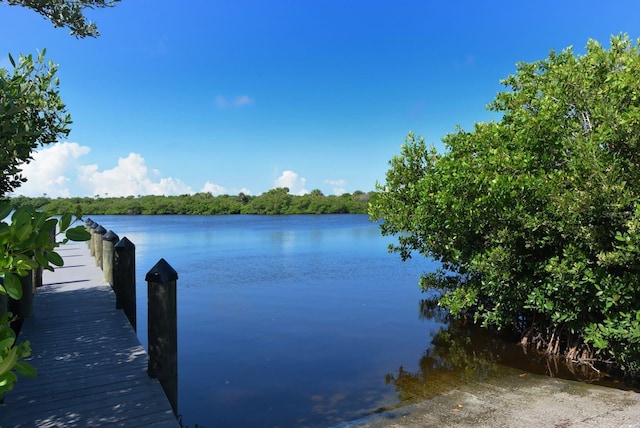 view of dock with a water view