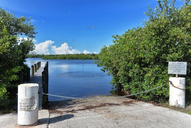 dock area featuring a water view