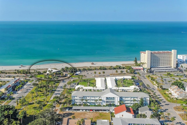 aerial view featuring a beach view and a water view