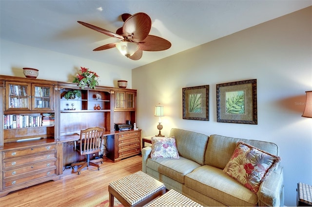 office featuring ceiling fan and light hardwood / wood-style floors