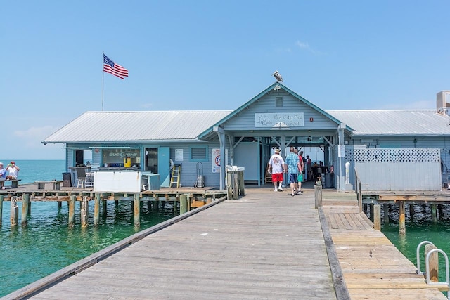 view of dock with a water view