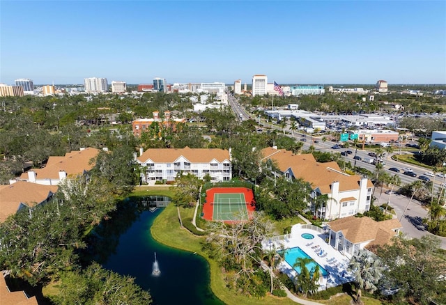 bird's eye view featuring a water view