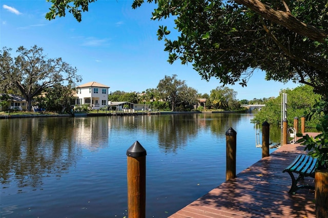 dock area with a water view