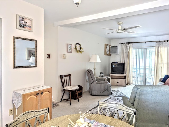 2228 Canal Dr Unit D26, Bradenton, FL 34207 - living area with light colored carpet, a ceiling fan, and a wall mounted AC