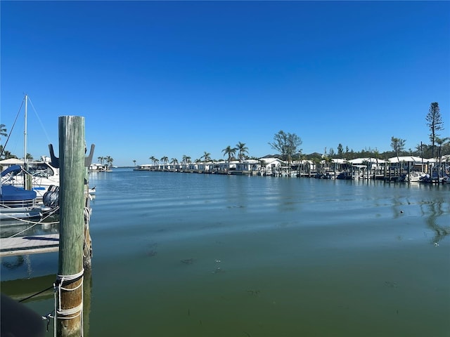 property view of water featuring a boat dock