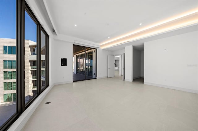 spare room with a tray ceiling and a healthy amount of sunlight