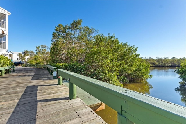 view of dock with a water view