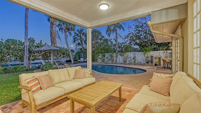 view of pool featuring a patio and an outdoor hangout area