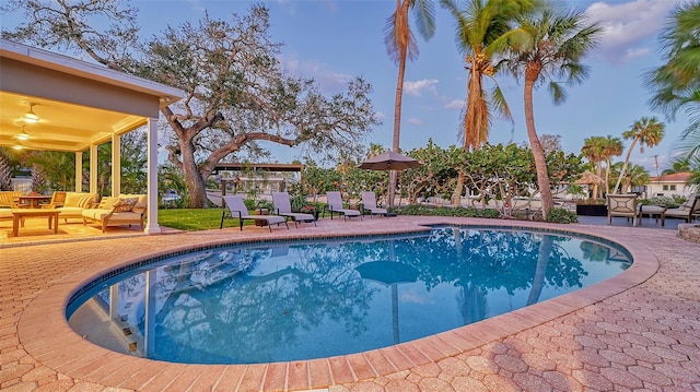 view of pool with a patio area and an outdoor living space