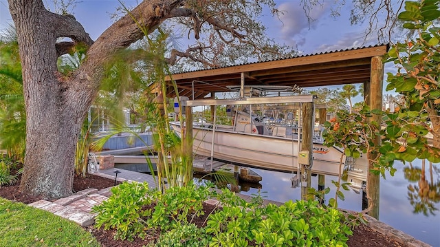 view of dock with a water view