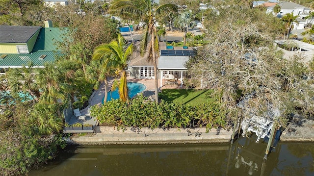 aerial view with a water view