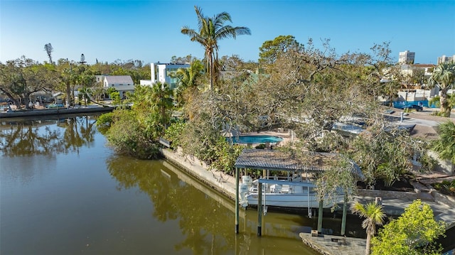 dock area with a water view