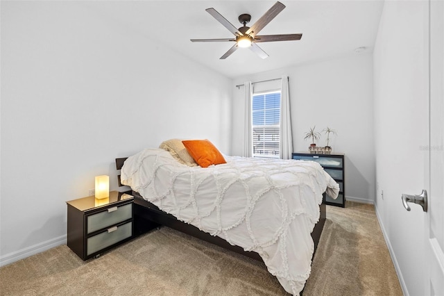 bedroom featuring carpet floors and ceiling fan