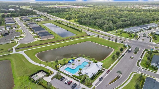 aerial view with a water view