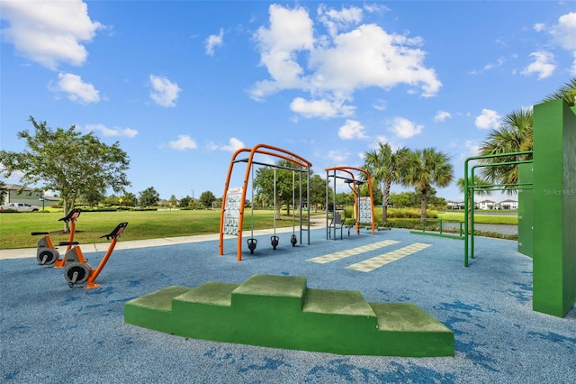 view of jungle gym featuring a yard