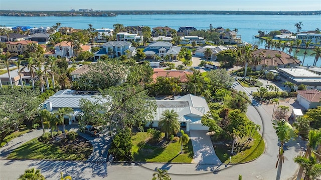 aerial view featuring a water view