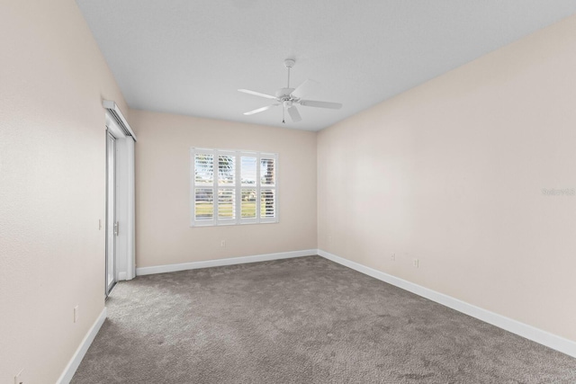 unfurnished bedroom with carpet flooring and ceiling fan