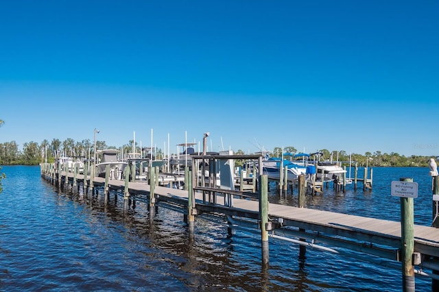 view of dock with a water view