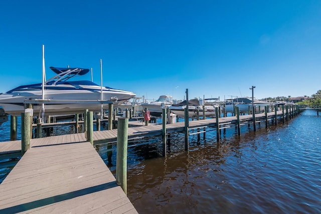 dock area with a water view