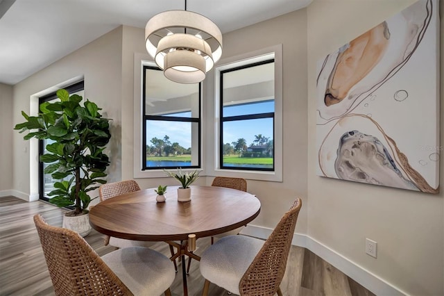 dining space with light hardwood / wood-style flooring