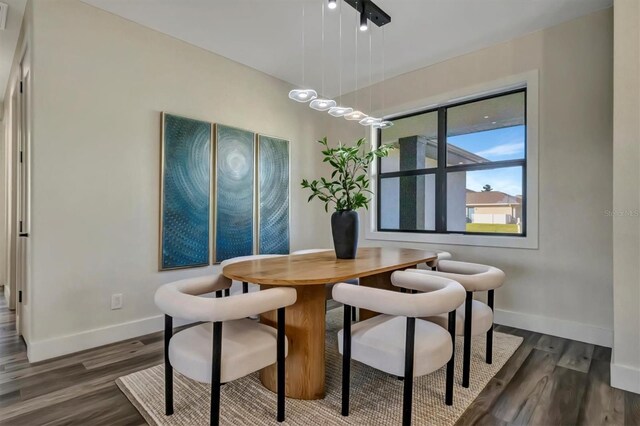 dining room with dark hardwood / wood-style flooring