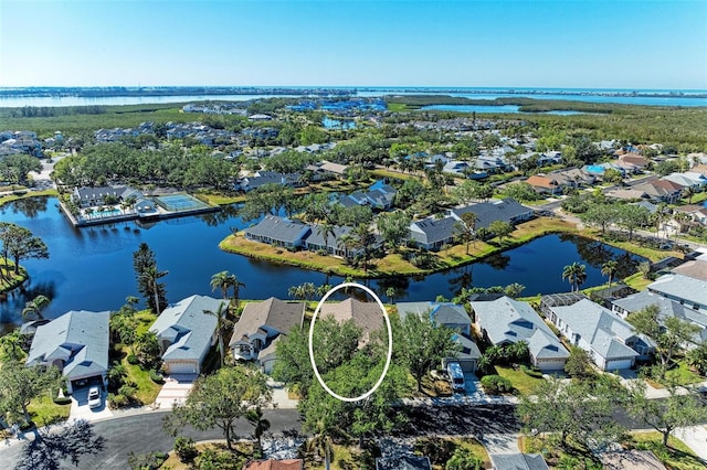 aerial view with a water view