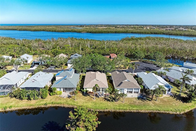 aerial view with a water view