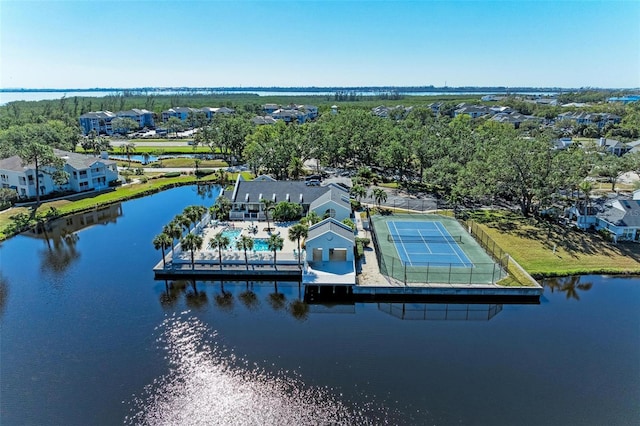 aerial view with a water view