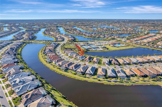 aerial view with a water view