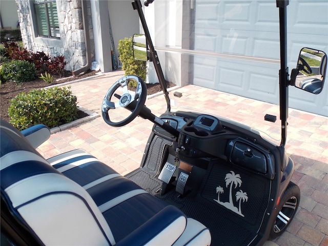 view of patio with a garage