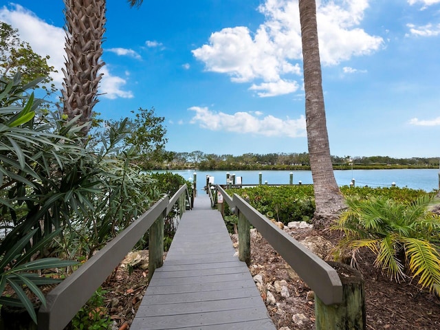 view of dock featuring a water view